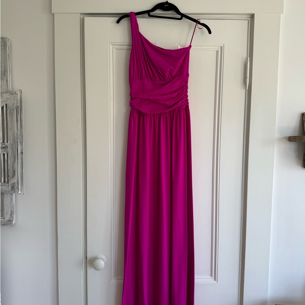 Susana Monaco Pink Ruched One Shoulder Gown